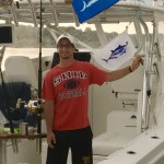 ROFFS™ Clients Neal Dangello, Captain Michael Zori & Philip Dangello. (Sindaco)
“Thanks for the report. Released a really nice white marlin and put a yellowfin tuna in the box. Missed a couple others. Had luck when we got into cooler water in the 71-72 degree range.
Philip Dangello caught both fish. His first billfish, and yes, he went swimming! Picture attached. Thanks, Neal”